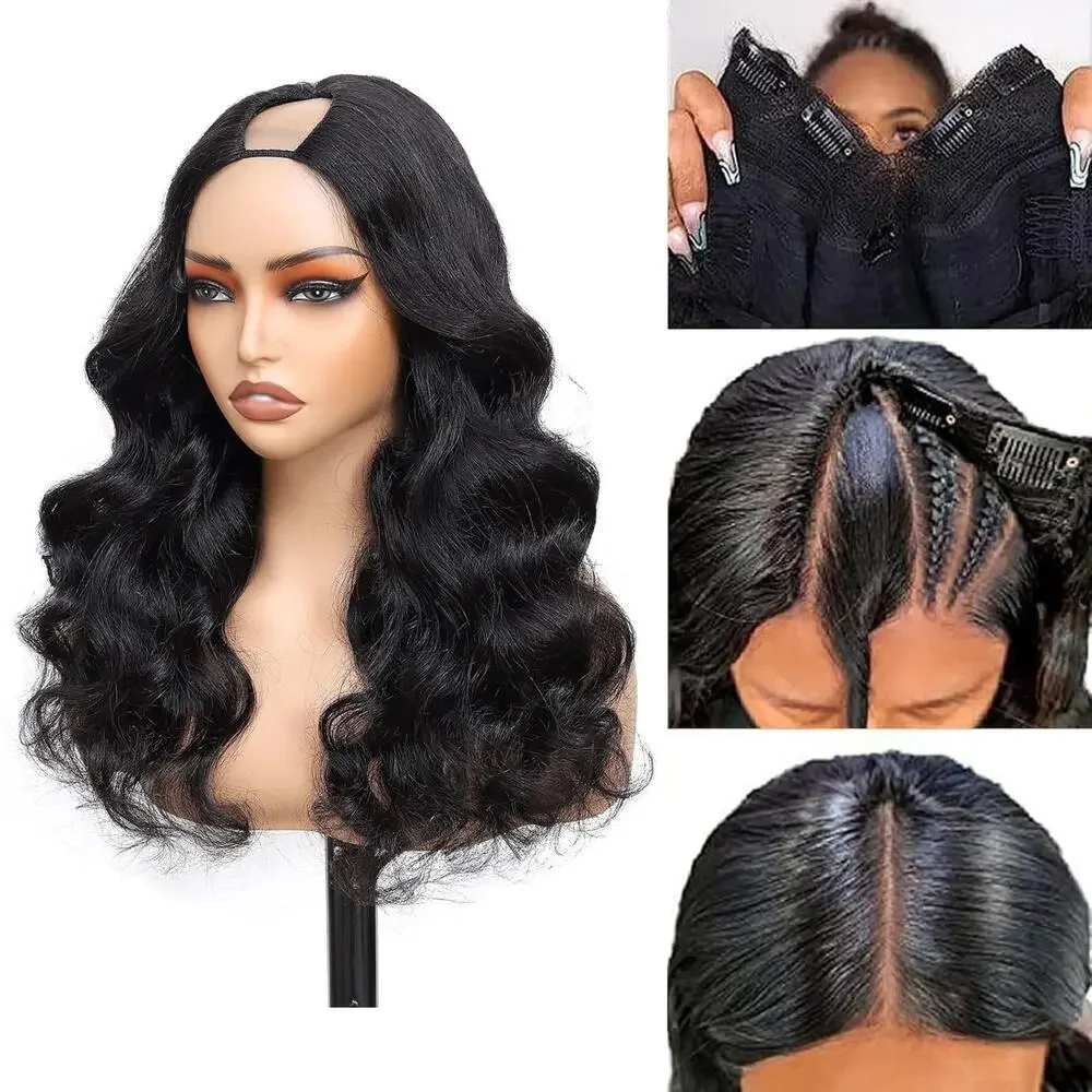 New Jcoolo V Part Wig Human Hair Body Wave 100% Remy Human Hair Half Wig 22